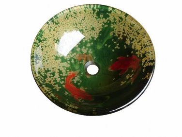 Round Vessel Sink 16" Diameter Green & Orange Koi Fish