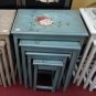 Chinese light green wood flowers and birds nest of table set of 4 stack tables