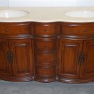 60"  Double Bathroom Vanity Sink Cream Marble w/ Teak Color Body & Cream Bowls