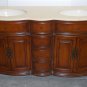 60"  Double Bathroom Vanity Sink Cream Marble w/ Teak Color Body & Cream Bowls