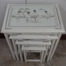 Nest of Tables / Stacking Tables Chinese Design White Mother of Pearl w/ Glass