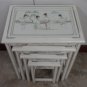 Nest of Tables / Stacking Tables Chinese Design White Mother of Pearl w/ Glass