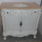 36" Bathroom Vanity Sink Cream Marble / Whitewash Cream Bowl w/ 21" linen tower