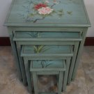 Nest of Tables / Stacking Tables Greenwood finish w/ Flowers & Birds Design