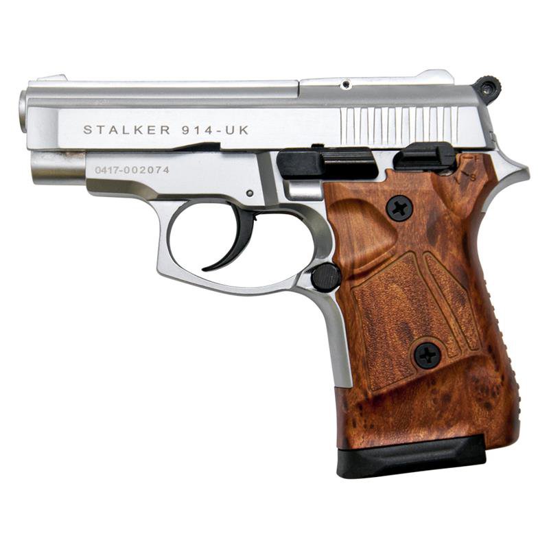 Stalker 914 Silver Finish With Wood Grips - 9mm Blank Firing Zoraki Gun