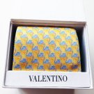 NWT Men's VALENTINO 100% Silk Tie Yellow with Blue Swans MSRP $135 Box Included