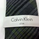 NWT Men's CALVIN KLEIN Tie Green / Grey Plaid Slim Width 100% Silk  MSRP $59.50