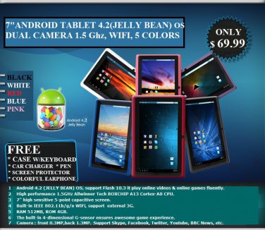 BRAND NEW 7" PC ANDROID TABLET 4.2(JELLY BEAN) OS W/ DUAL CAMERA & FREE KEYBOARD CASE+ACCESSORIES