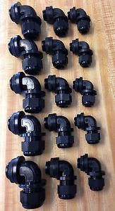 15 Pc Kit Strain Relief  Right Angle Cord Grip Gland  3/8" 1/2" 3/4" 90 Degree