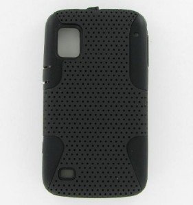 BLACK TPU BLACK  NET HYBRID HARD PROTECTOR CASE FOR ZTE WARP N860 SNAP ON