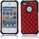 Apple iPhone 4/CDMA/4S Hybrid Studded Diamond Case Black Skin RED PC  Cover