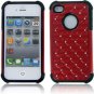 Apple iPhone 4/CDMA/4S Hybrid Studded Diamond Case Black Skin RED PC  Cover