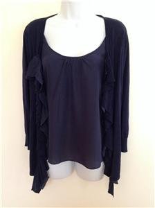 August Silk Women's Dark Blue Knitted 2 in 1 Cardigan/Top/Sweater/Shirt Size M
