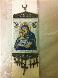 Tapestry - Mary&Jesus Wall hanging,Wall decor Great gift silver  color and blue