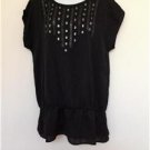 Apt.9 Women's Black Embroidered Top/T-Shirt/Blouse Layered Peplum Size L Lovely!