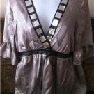 Hale Bob Paris Los Angeles Top,Tunic,Blouse  Silk Metallic Gray/Brown  Large