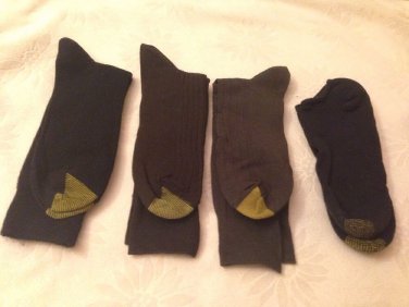 Gold Toe Men Black Brown Dress Socks 4 Pairs  New Great