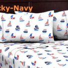 Boys Kids Bedding Double Brushed Microfiber Sheet Set  Twin Full- Navy,Boat