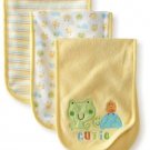 Gerber Unisex -Baby Girl Baby Boy 3 Pack Terry Burpcloths Yellow Frog New