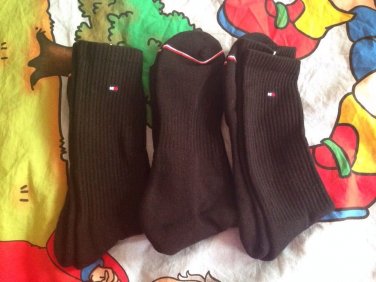 Tommy Hilfiger Men  Black Crew Socks 3 Pairs  New Great