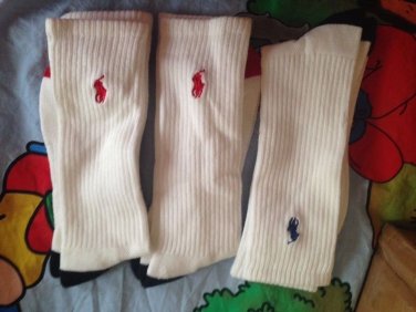 Polo Ralph Lauren Men  White Crew  Socks 3 Pcs New
