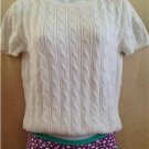 KATE HILL Casual White 95% Pima Cotton Crew Neck Cable Knit Sweater Size PM