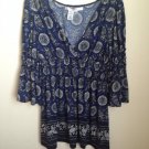 MAX STUDIO Large L Blouse Black & White Floral Draped Cinched Stretch Women's