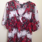 Lane Bryant Red Printed Floral Top Blouse  Women 14/16, XL/1X