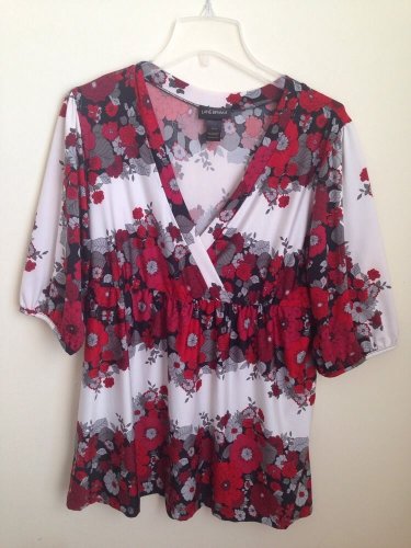Lane Bryant Red Printed Floral Top Blouse  Women 14/16, XL/1X