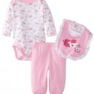 Gerber Baby-Girls Organic 3Pcs Set Onesies Bodysuit w/ Bib/Pink 0-3 month