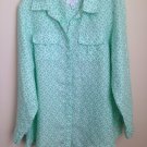 NWT WOMANS CHARTER CLUB LINEN TOP BUTTON DOWN GREEN WHITE ADJUSTABLE SLEEVES 1X