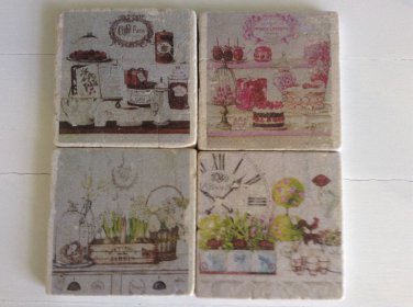 Vintage French Setting Set A Tumbled Tile Coasters