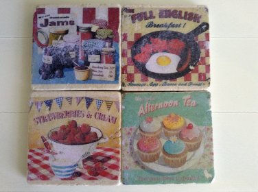 Retro Food For Thought Tumbled Tile Coasters