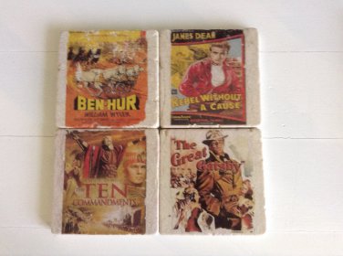 Classic Movie Set B Tumbled Tile Coasters