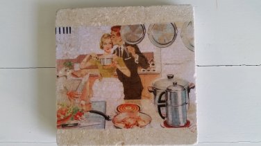 Retro Couple Design 1 Tumbled Tile Trivet