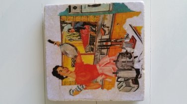 Retro Housewife Design 1 Tumbled Tile Trivet