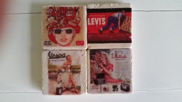 Retro Ads Design 1 Tumbled Tile Fridge Magnets