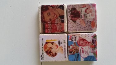 Retro Ads Design 2 Tumbled Tile Fridge Magnets