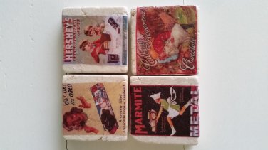 Retro Ads Design 3 Tumbled Tile Fridge Magnets