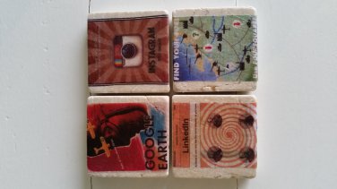 Retro Social Media Ads Design 2 Tumbled Tile Fridge Magnets