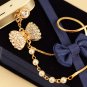 Iphone 4,4S Gold Bow Pearl Crystal Jewel Rhinestone Charm Anti Dust Plug