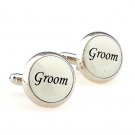 Round Cufflinks White Groom Silver Wedding Bridal Bridal Tuxedo accessory