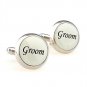 Round Cufflinks White Groom Silver Wedding Bridal Bridal Tuxedo accessory
