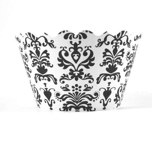 Cupcake Wrappers - Lu Lu  Black / White Damask  Includes 12