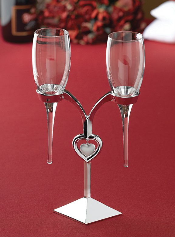 Silver Heart  Champagne Flute Set