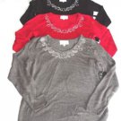 NWT DEBBIE MORGAN LONG SLEEVE SWEATER JEWELED NECKLINE V NECK MULTI COLORS