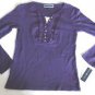 NWT KAREN SCOTT LONG SLEEVE RUFFLE HENLEY INSET RHINESTONE BUTTONS