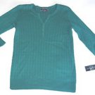 NWT KAREN SCOTT 3/4 SLEEVE  CABLE-KNIT SWEATER HENLEY 100% COTTON