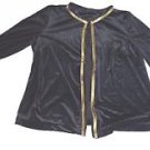 NWT ELEMENTZ VELVET OPEN FRONT GOLD TRIM JACKET CARDIGAN ONE CLIP