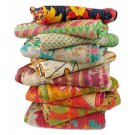 VINTAGE THROW KANTHA QUILT HANDMADE GUDARI RALLI RUG RAG CARPET INDIAN BEDSPREAD